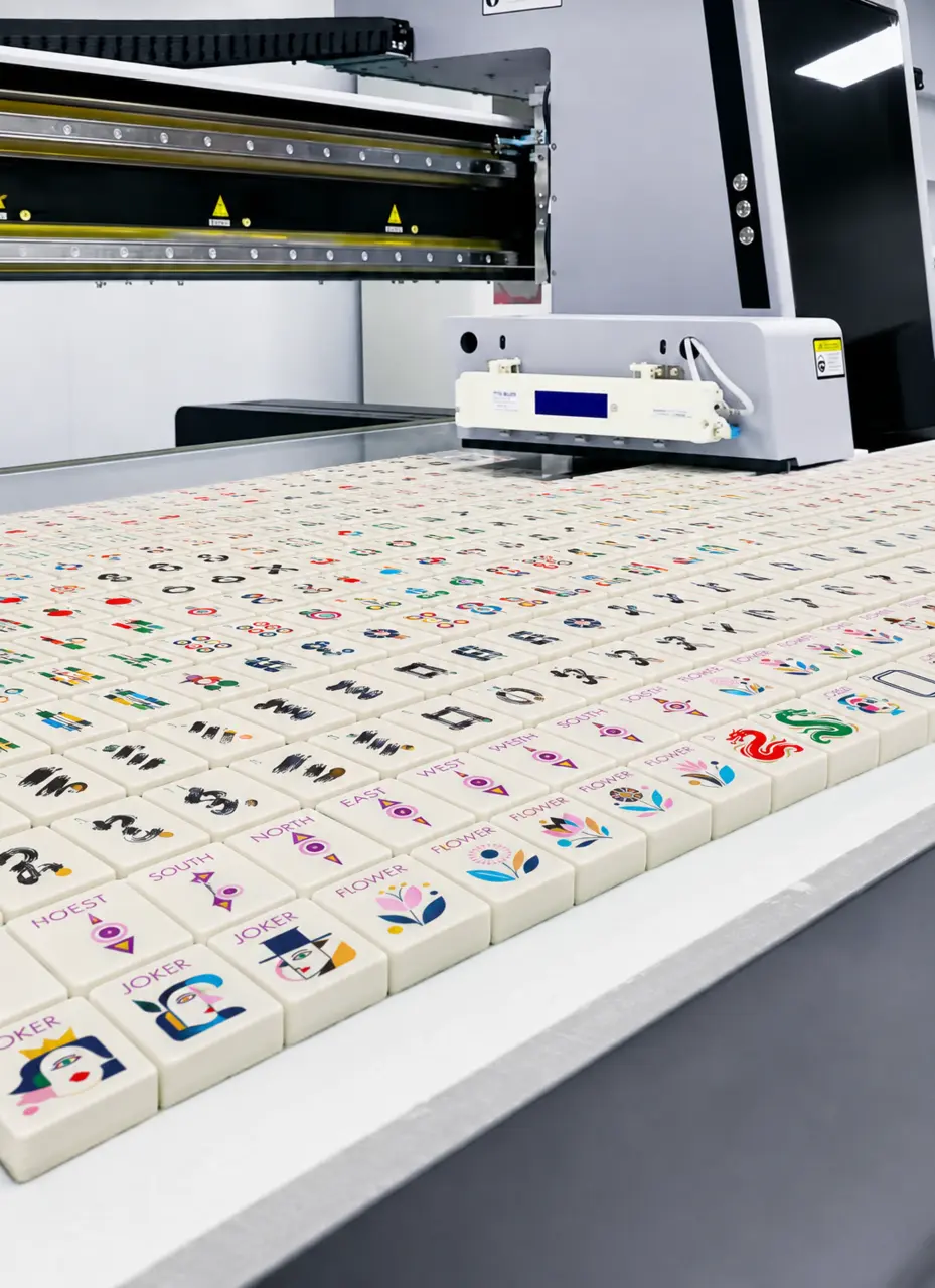 Large-format production equipment processing multiple American Mahjong tile designs